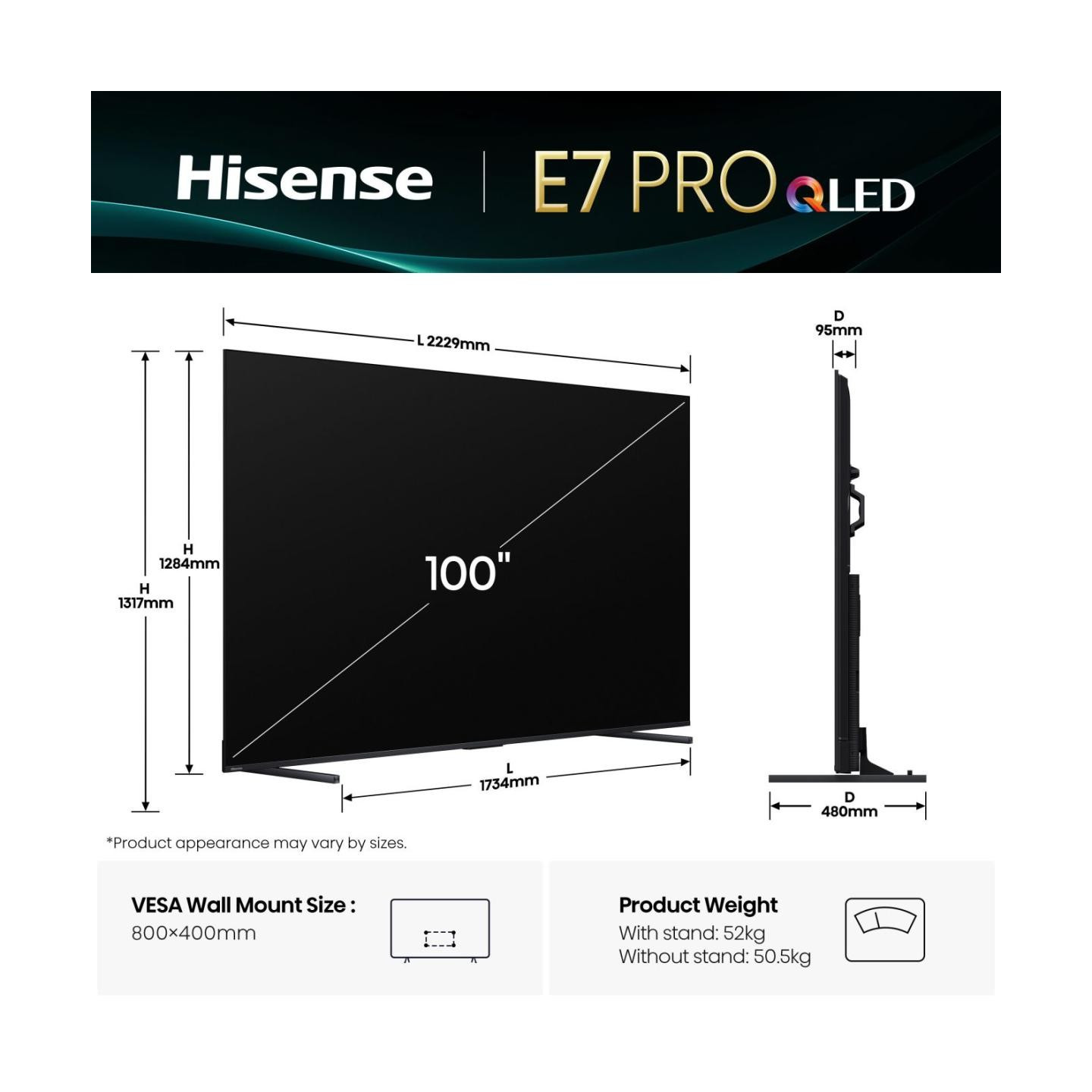 Hisense TV - 100E7Q PRO - 100'' 4K Smart QLED 120hz TV — Buy in Cyprus with Fast Delivery