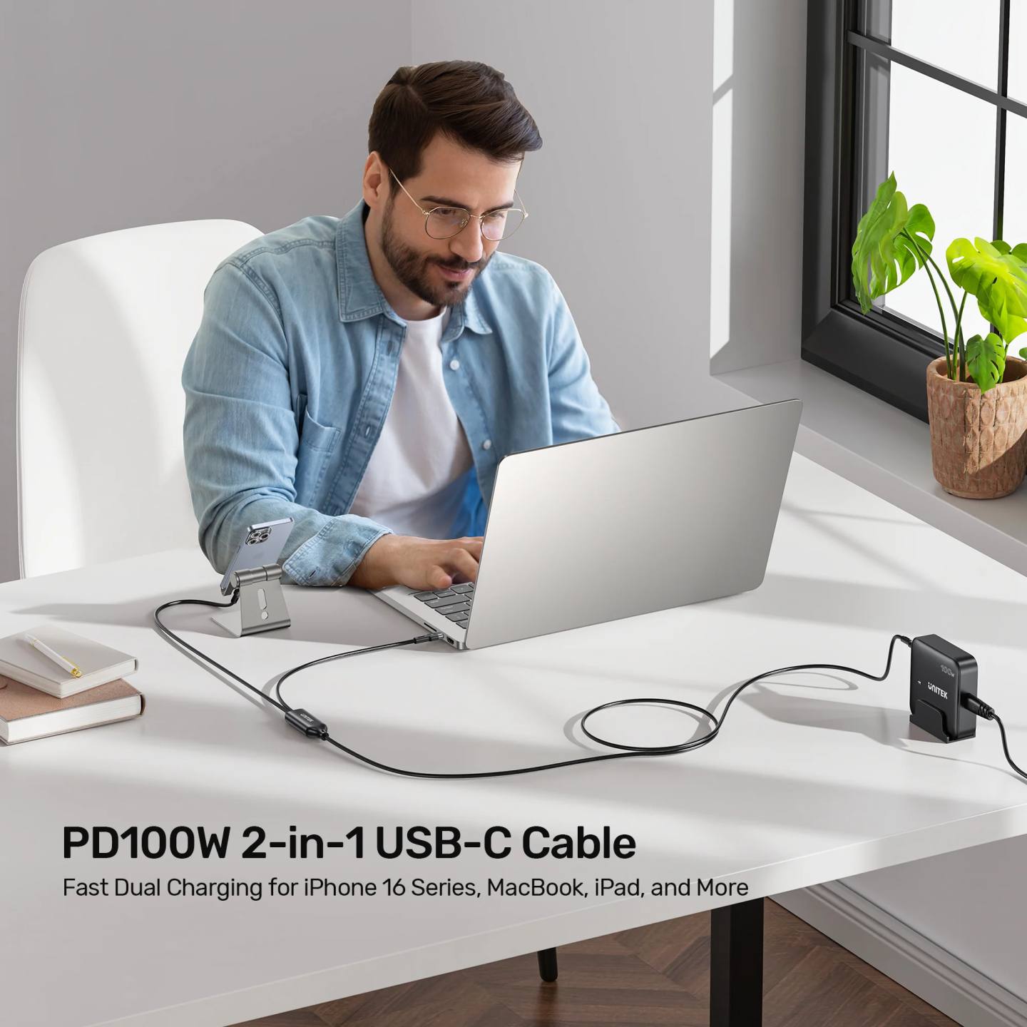 Unitek USB-C Cable - C14146ABK01-1.8M - PD100W 2-in-1 Dual Charging — Buy in Cyprus with Fast Delivery