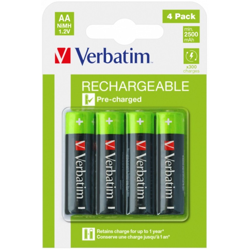 Buy Verbatim Rechargeable AA 2500mAh Batteries (4pcs) - Rechargeable AA 2500mAh ... in Cyprus, Nicosia, Limassol, Larnaka, Pafos
