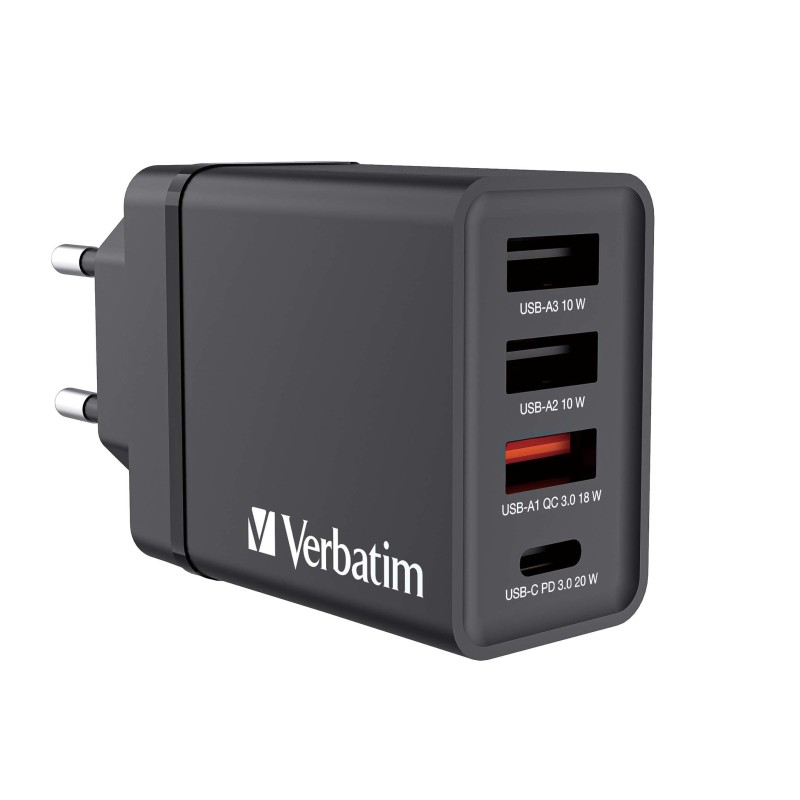 Buy Verbatim Wall Charger - CHR-30EU1 - 30W EU Plug 1 x USBC20W 3 x USBA Black in Cyprus, Nicosia, Limassol, Larnaka, Pafos