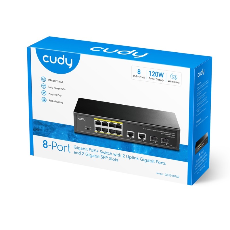 Buy Cudy Switch PoE Gigabit - GS1010PS2 - 8PoE + 2GbE + 2SFP Uplink 120W in Cyprus, Nicosia, Limassol, Larnaka, Pafos