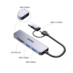 Buy Unitek USB-C Hub - H1320A - 3xUSBA, SD Micro SD Card Reader in Cyprus, Nicosia, Limassol, Larnaka, Pafos