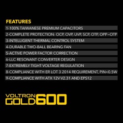 Armaggeddon Voltron Gold 600W 80+ Gold PSU - Black (Boxed) — Buy in Cyprus with Fast Delivery