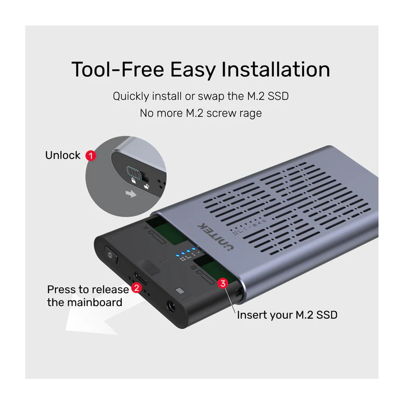 Buy Unitek USB-C NVMe PCIe Enclosure 20Gbps Dual Offline Clone - S1206A - USB-C ... in Cyprus, Nicosia, Limassol, Larnaka, Pafos