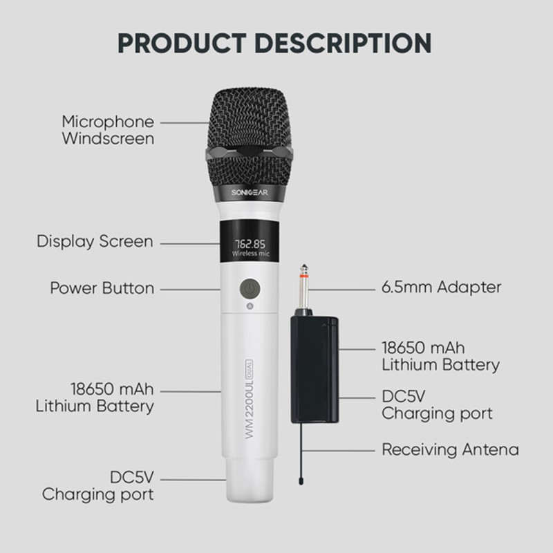 Buy SonicGear WM2200UL - DUAL Gray 2 x Wireless 2.4GHz Rechargeable Microphone H... in Cyprus, Nicosia, Limassol, Larnaka, Pafos
