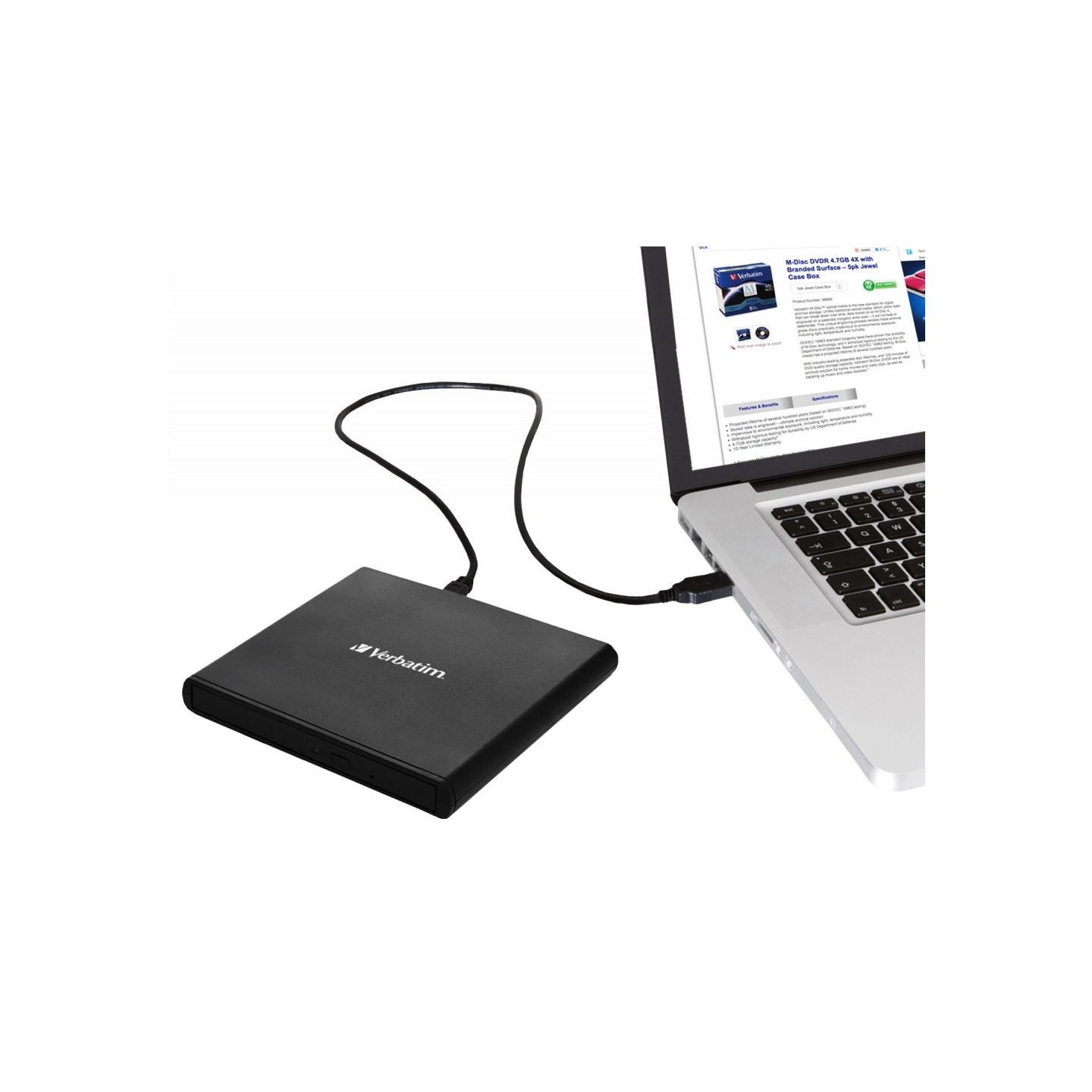 Verbatim External Slimline CD/DVD Writer USB 2.0 Black - 98938 (Boxed) — Buy in Cyprus with Fast Delivery