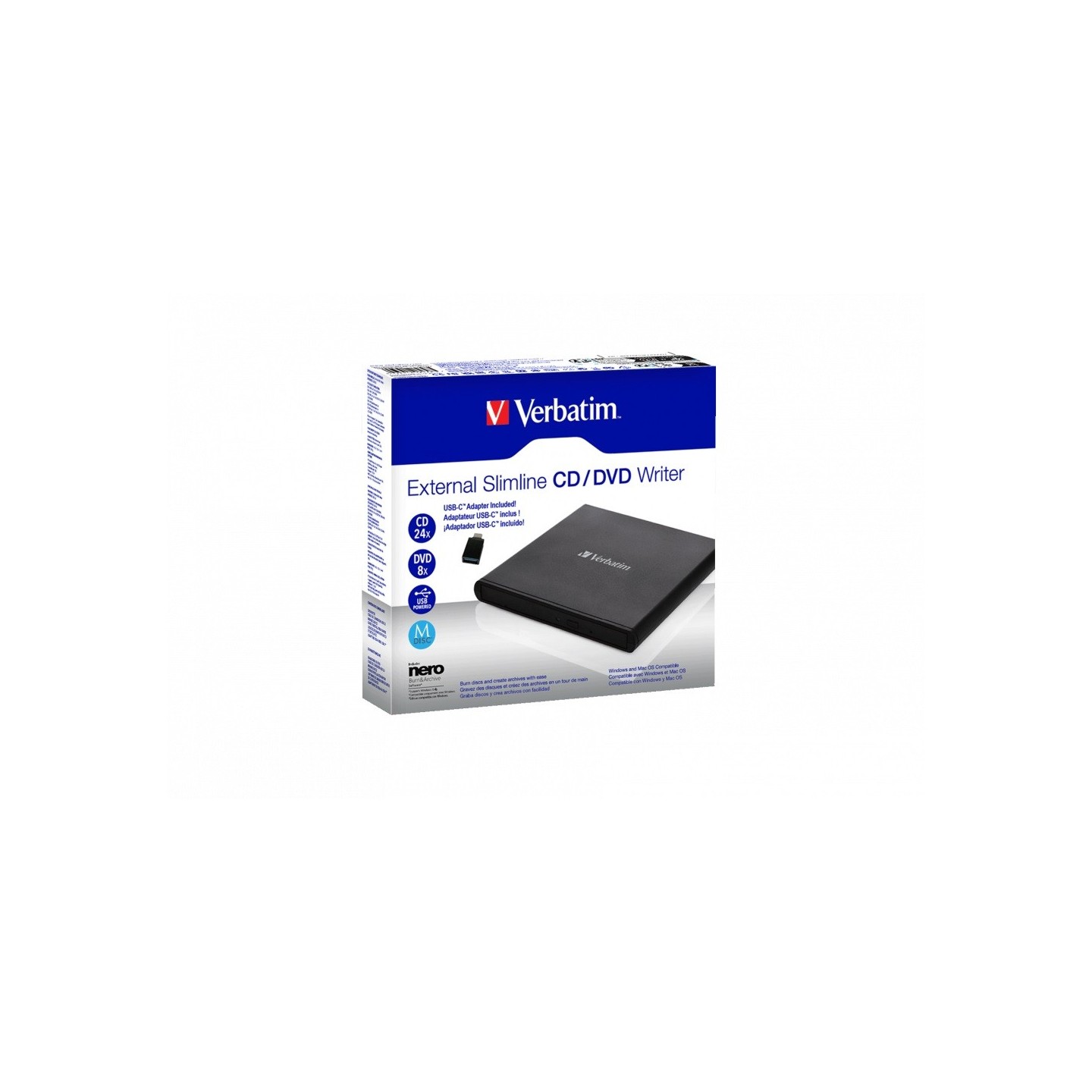 Verbatim External Slimline CD/DVD Writer USB 2.0 Black - 98938 (Boxed) — Buy in Cyprus with Fast Delivery