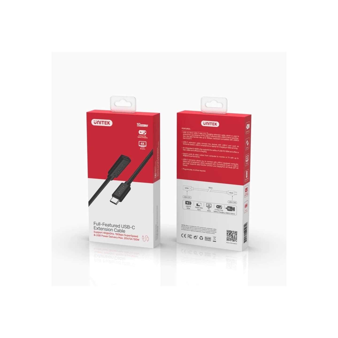 Unitek MC Type-C Extension Cable C14086BK-1.5M PD100W 1.5m (Boxed) — Buy in Cyprus with Fast Delivery