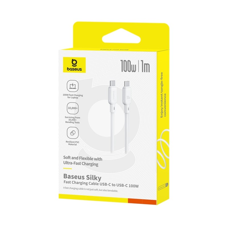Buy Baseus Cable USB-C to USB-C Silky Series - 1.0m 100W White in Cyprus, Nicosia, Limassol, Larnaka, Pafos