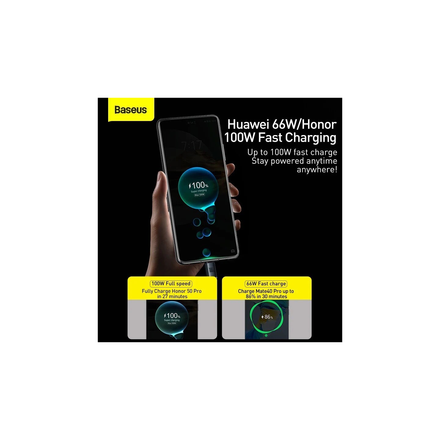 Baseus Crystal Shine USB-A to Type-C 100W 1.2m Black (Boxed) — Buy in Cyprus with Fast Delivery