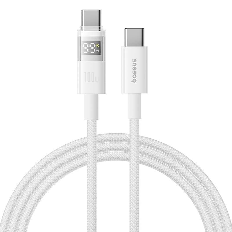 Baseus Display 2 USB-C to USB-C 100W Braided Cable 1m White (Boxed) — Buy in Cyprus with Fast Delivery