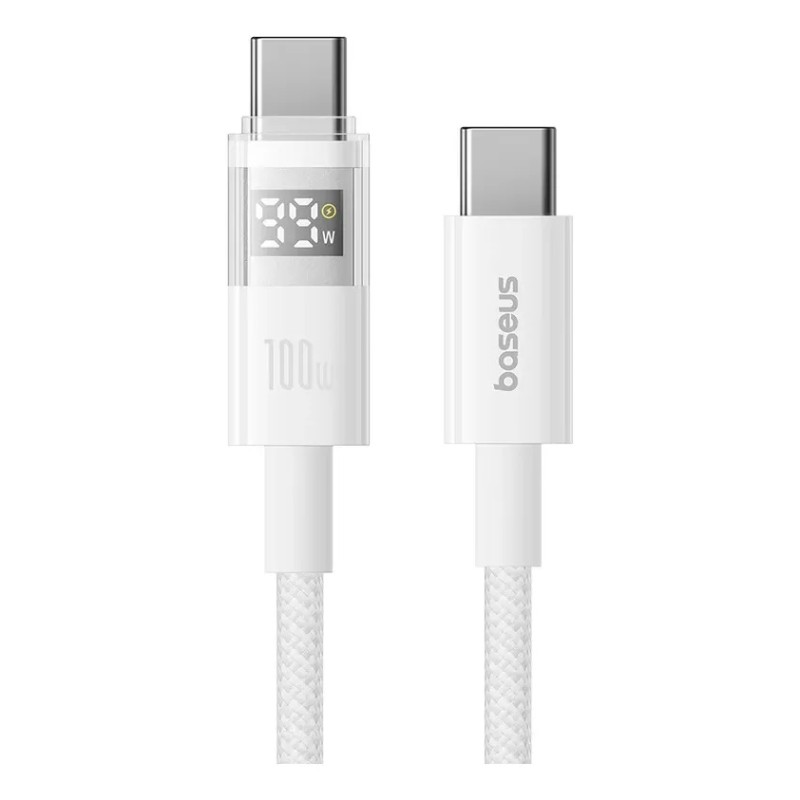 Buy Baseus Cable USB-C to USB-C - Display 2 Series Braided 100W 1.0m White in Cyprus, Nicosia, Limassol, Larnaka, Pafos