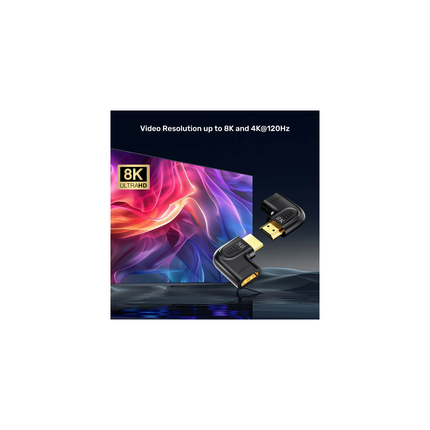 Unitek HDMI Adaptor - A1047ABK - 1x90 & 1x270 degrees RA 8K60Hz Vertical — Buy in Cyprus with Fast Delivery
