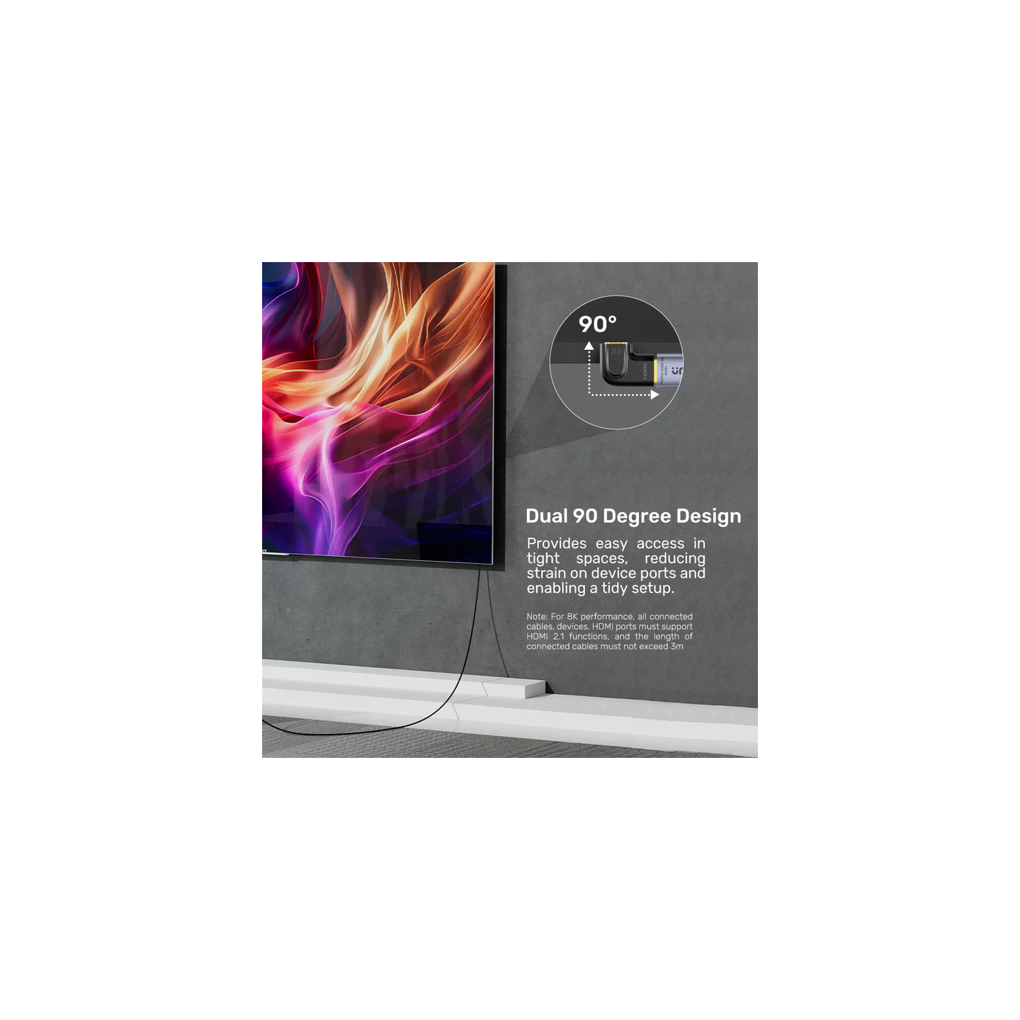 Unitek HDMI Adaptor - A1047ABK - 1x90 & 1x270 degrees RA 8K60Hz Vertical — Buy in Cyprus with Fast Delivery