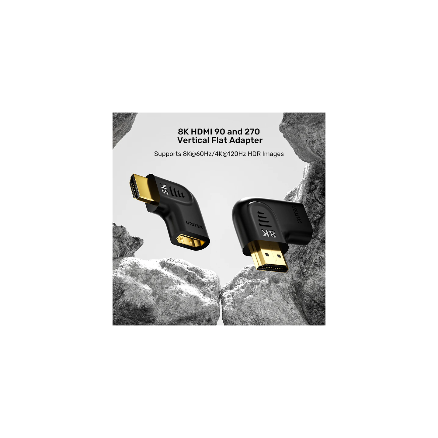 Unitek HDMI Adaptor - A1047ABK - 1x90 & 1x270 degrees RA 8K60Hz Vertical — Buy in Cyprus with Fast Delivery