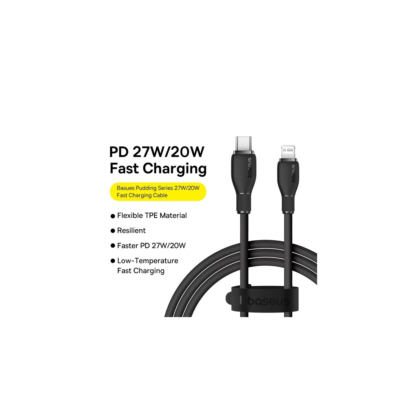 Baseus Cable Lightning to USB-C Pudding Series - 20W 1.2m Black — Buy in Cyprus with Fast Delivery