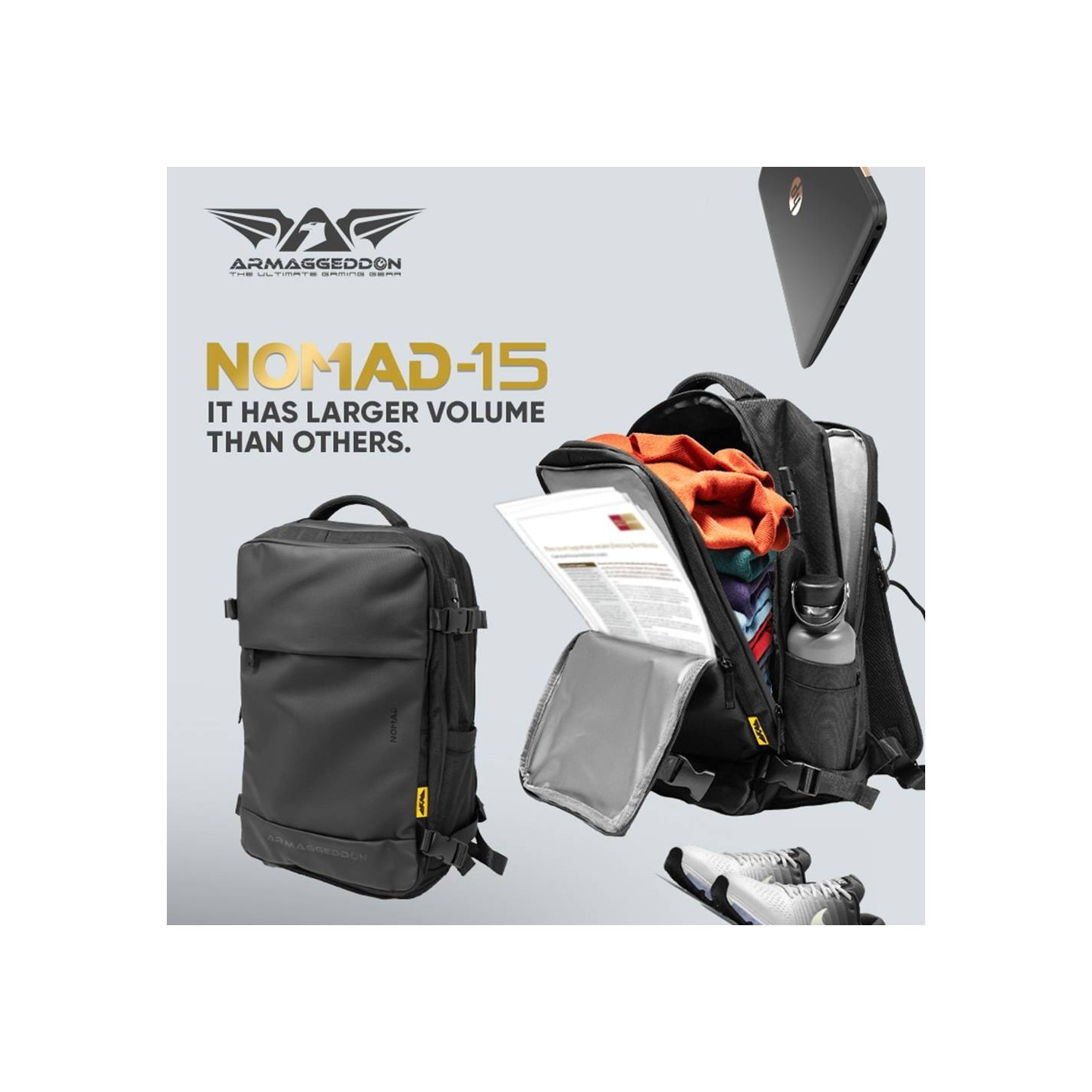 Armaggeddon Gaming Bag with Lock, USB-C, Splashproof - NOMAD-15 - Carbon — Buy in Cyprus with Fast Delivery