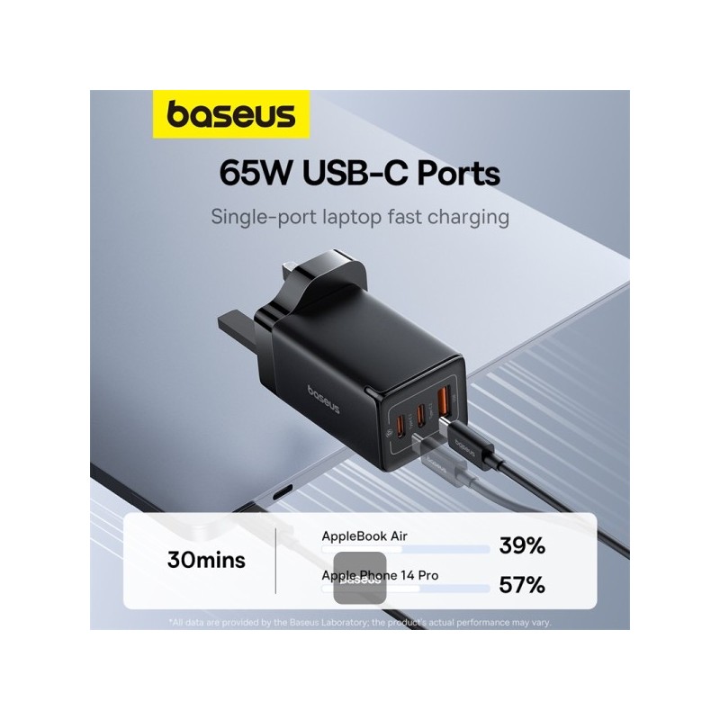 Buy Baseus Charger Wall - 65W USB-Cx2 USB-A UK+100W USB-C Cable Black in Cyprus, Nicosia, Limassol, Larnaka, Pafos