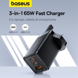 Buy Baseus Charger Wall - 65W USB-Cx2 USB-A UK+100W USB-C Cable Black in Cyprus, Nicosia, Limassol, Larnaka, Pafos