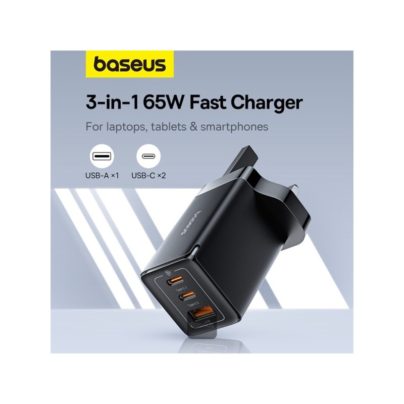 Buy Baseus Charger Wall - 65W USB-Cx2 USB-A UK+100W USB-C Cable Black in Cyprus, Nicosia, Limassol, Larnaka, Pafos