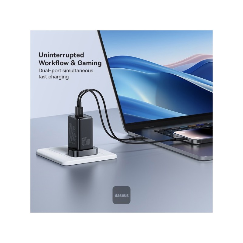 Buy Baseus Charger Wall - 65W USB-Cx2 USB-A UK+100W USB-C Cable Black in Cyprus, Nicosia, Limassol, Larnaka, Pafos