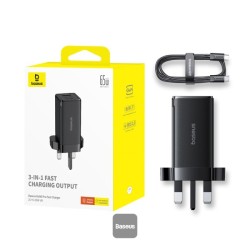 Buy Baseus Charger Wall - 65W USB-Cx2 USB-A UK+100W USB-C Cable Black in Cyprus, Nicosia, Limassol, Larnaka, Pafos