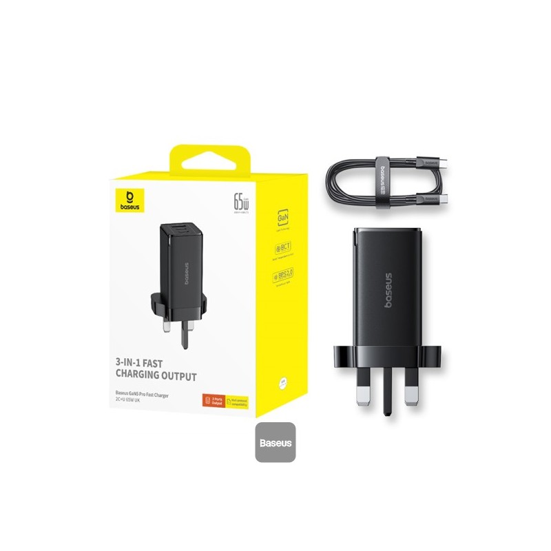Buy Baseus Charger Wall - 65W USB-Cx2 USB-A UK+100W USB-C Cable Black in Cyprus, Nicosia, Limassol, Larnaka, Pafos