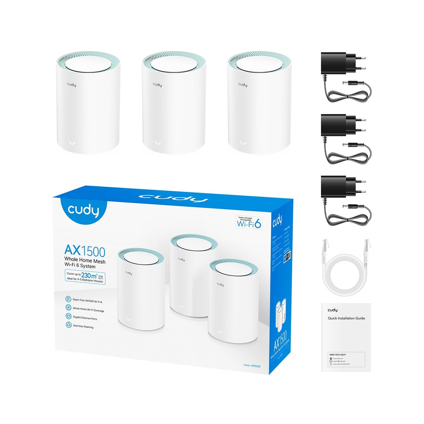 Cudy M1500 – AX1500 Wi-Fi 6 Mesh System 3-Pack – Gigabit Ports, 2500 sq.ft | Armenius Store