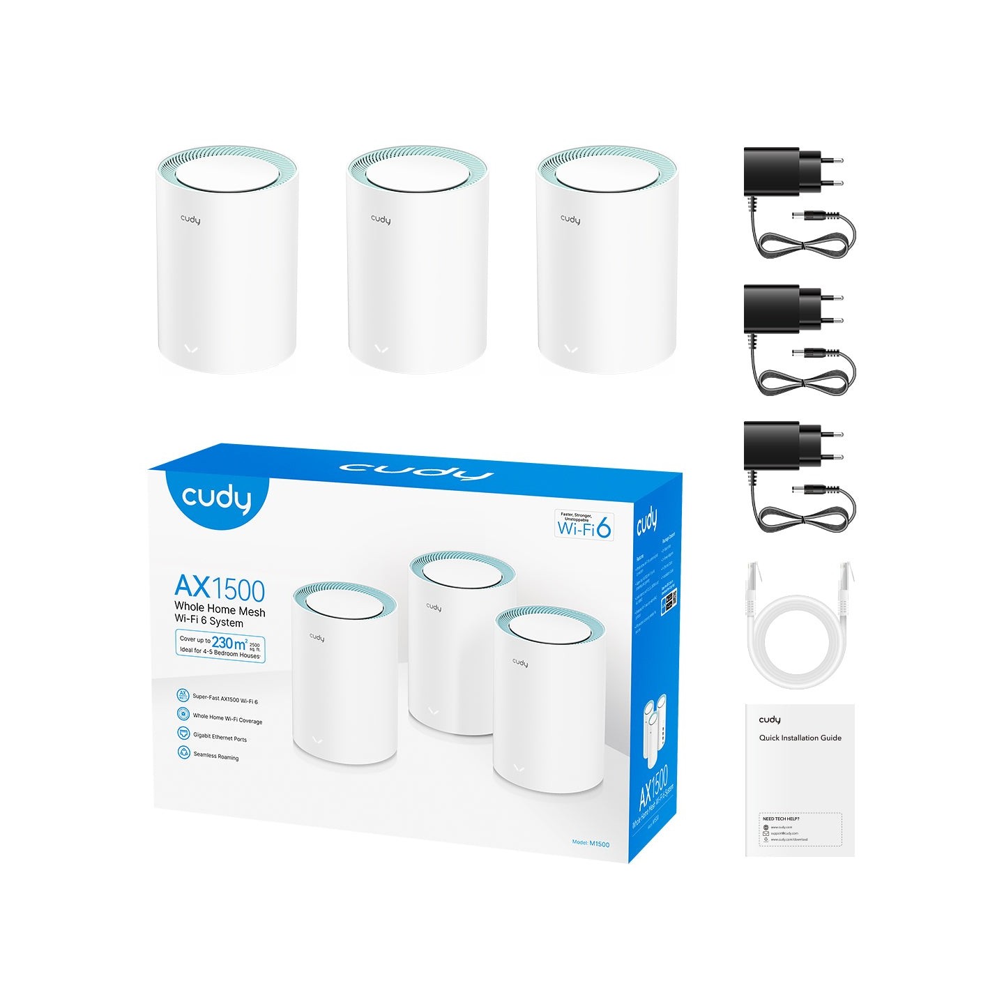 Cudy Mesh AX1500 Dual Band Gigabit Wi-Fi 6 3-Pack - M1500 — Buy in Cyprus with Fast Delivery
