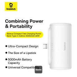 Buy Baseus Powerbank - 20W 5000mAh Plug-In USB-C 20W White in Cyprus, Nicosia, Limassol, Larnaka, Pafos
