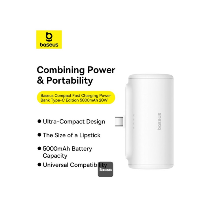 Buy Baseus Powerbank - 20W 5000mAh Plug-In USB-C 20W White in Cyprus, Nicosia, Limassol, Larnaka, Pafos