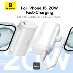 Buy Baseus Powerbank - 20W 5000mAh Plug-In USB-C 20W White in Cyprus, Nicosia, Limassol, Larnaka, Pafos