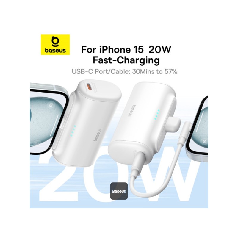 Buy Baseus Powerbank - 20W 5000mAh Plug-In USB-C 20W White in Cyprus, Nicosia, Limassol, Larnaka, Pafos