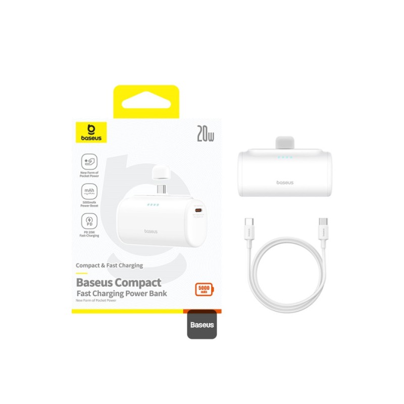 Buy Baseus Powerbank - 20W 5000mAh Plug-In USB-C 20W White in Cyprus, Nicosia, Limassol, Larnaka, Pafos