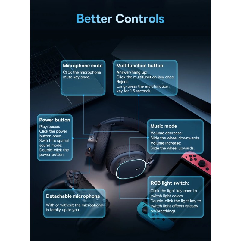 Buy Baseus Wireless Headphones For PS5 PC Switch Gaming AeQur GH02 Black in Cyprus, Nicosia, Limassol, Larnaka, Pafos