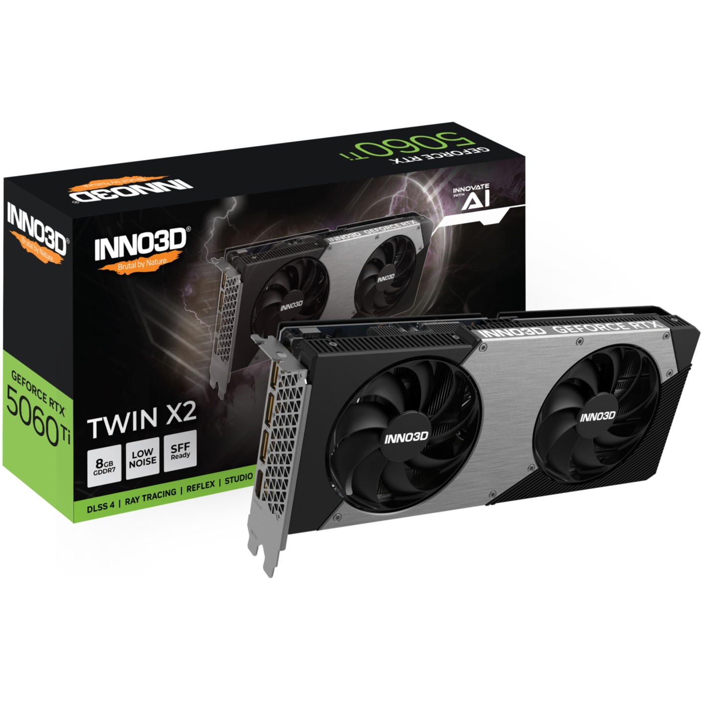 INNO3D GeForce RTX 5060 Ti TWIN X2 OC White - 8GB GDDR7, Boost 2572 MHz, Dual-Fan Dual-Slot (Boxed)
