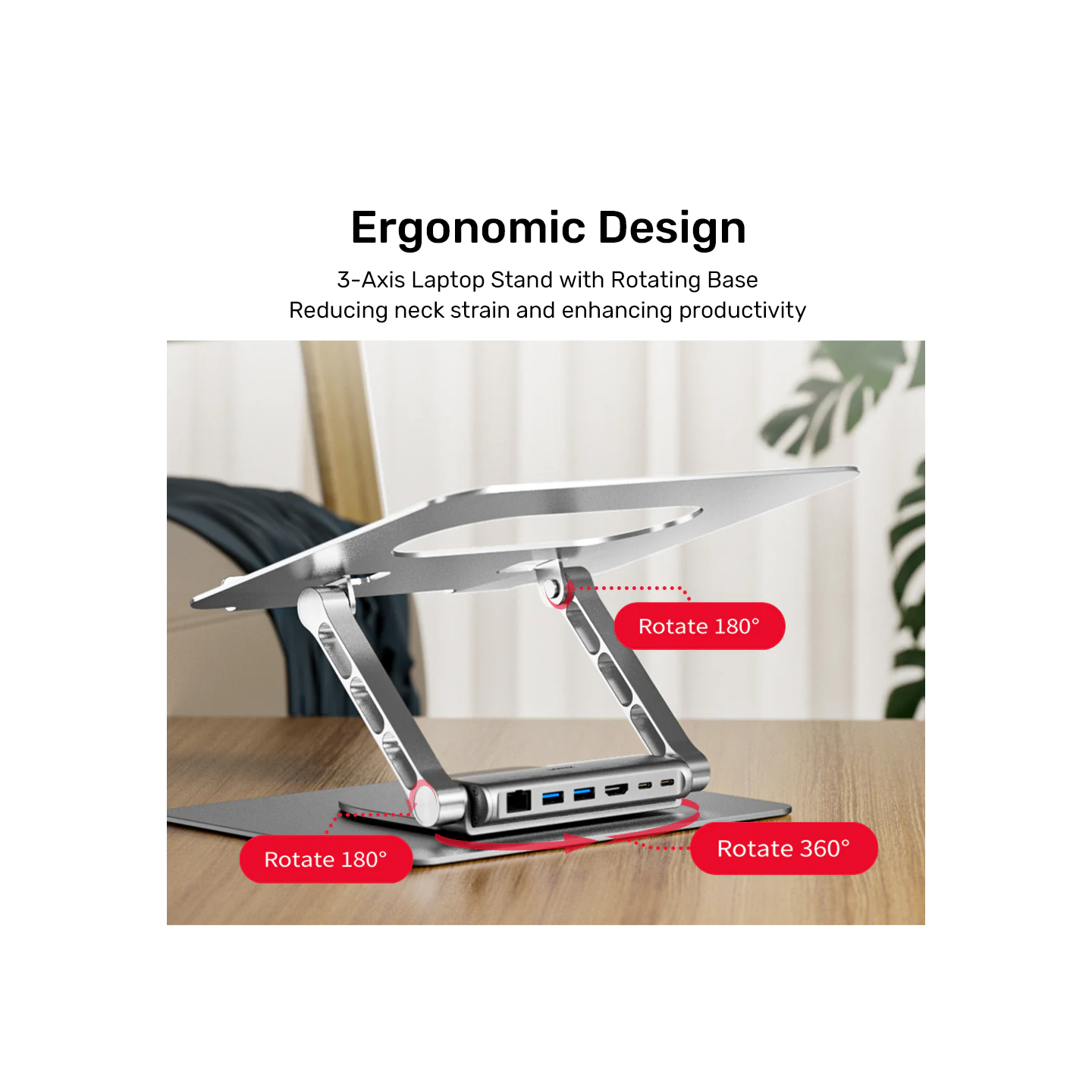 Unitek Laptop Stand with USB Hub - D1109B - 4K30Hz HDMI + FE Lan + PD100W — Buy in Cyprus with Fast Delivery