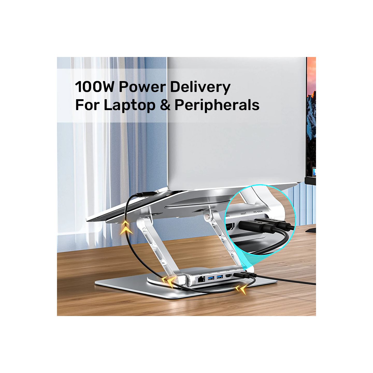 Unitek Laptop Stand with USB Hub - D1109B - 4K30Hz HDMI + FE Lan + PD100W — Buy in Cyprus with Fast Delivery
