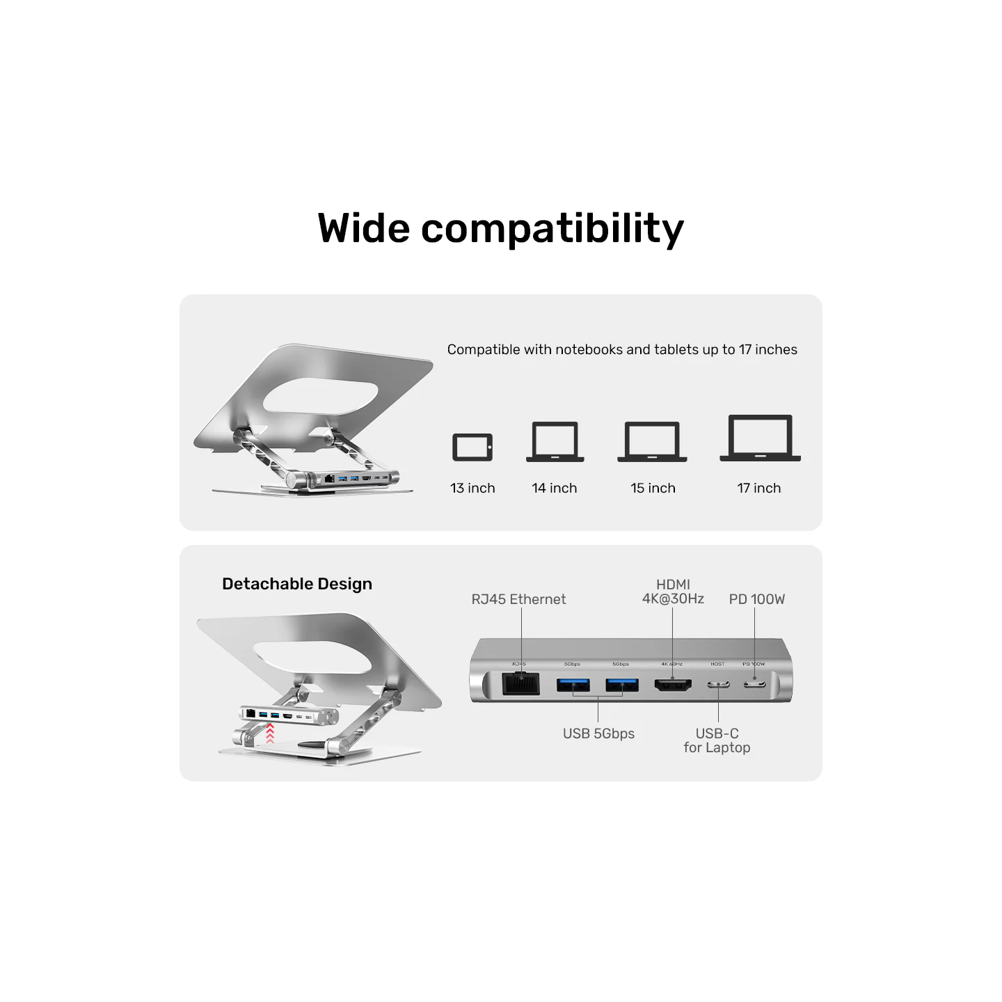 Unitek Laptop Stand with USB Hub - D1109B - 4K30Hz HDMI + FE Lan + PD100W — Buy in Cyprus with Fast Delivery