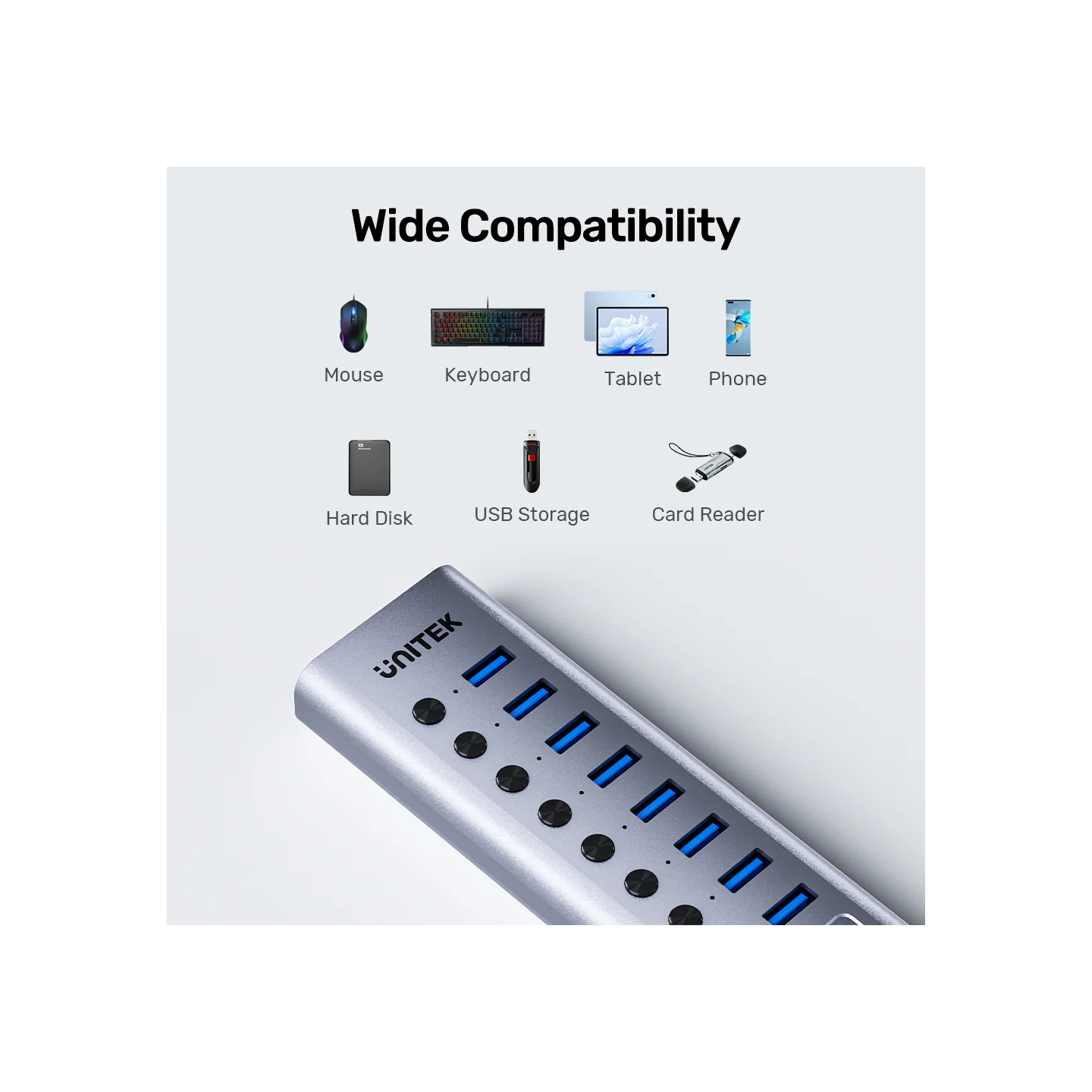 Unitek H1315B 10-in-1 USB-C Hub with Power Switches | 8x USB-A 2x USB-C — Armenius Store Cyprus