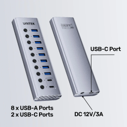Unitek H1315B 10-in-1 USB-C Hub with Power Switches | 8x USB-A 2x USB-C — Armenius Store Cyprus