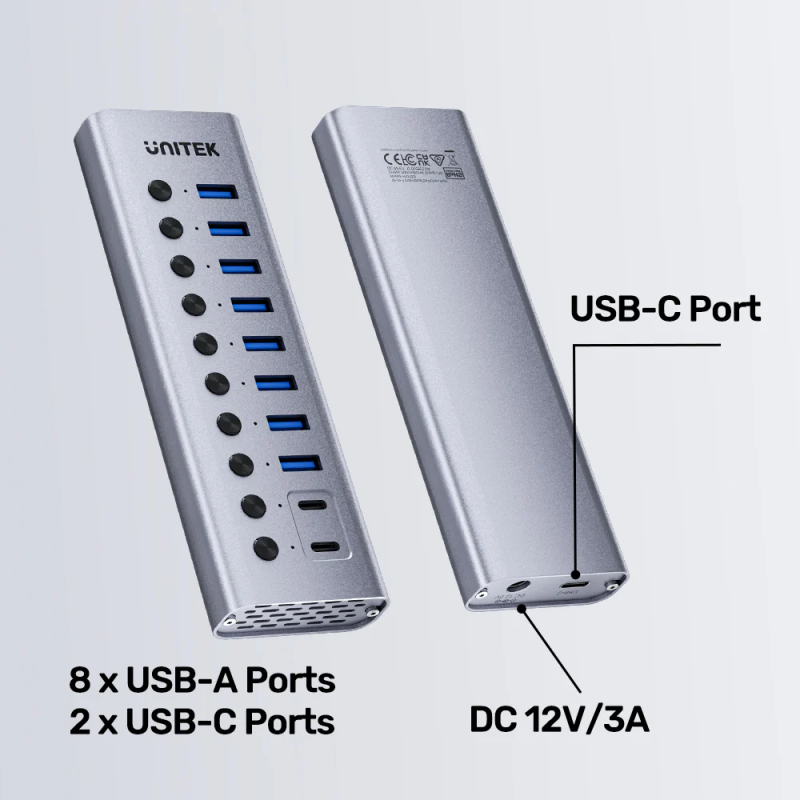 Buy Unitek USB-C Hub - H1315B - 8xUSB-A Power Switch 2xUSB-C 12V3A in Cyprus, Nicosia, Limassol, Larnaka, Pafos