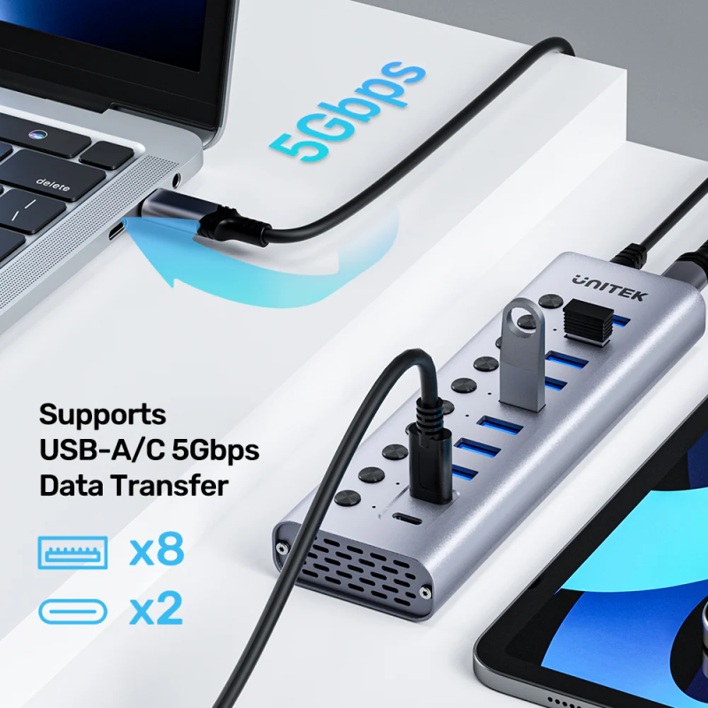 Buy Unitek USB-C Hub - H1315B - 8xUSB-A Power Switch 2xUSB-C 12V3A in Cyprus, Nicosia, Limassol, Larnaka, Pafos