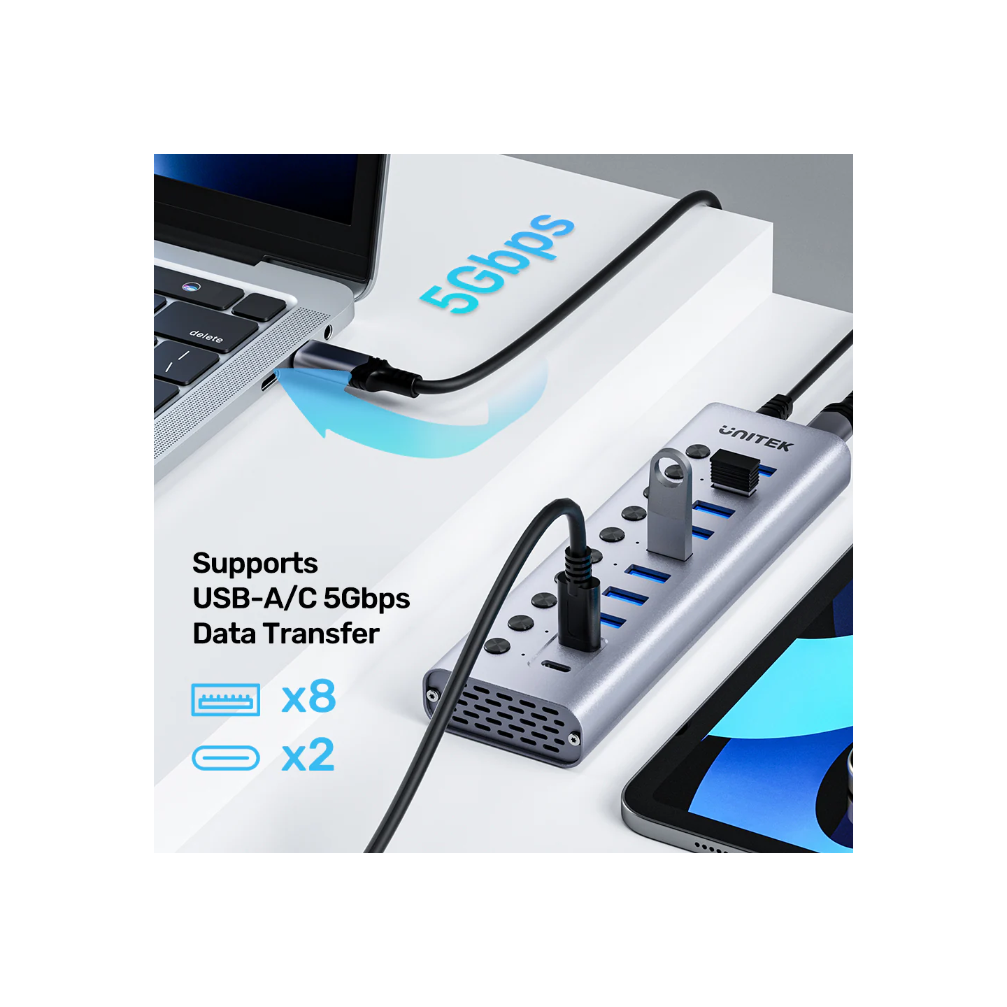 Unitek H1315B 10-in-1 USB-C Hub with Power Switches | 8x USB-A 2x USB-C — Armenius Store Cyprus