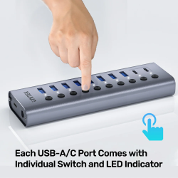 Buy Unitek USB-C Hub - H1315B - 8xUSB-A Power Switch 2xUSB-C 12V3A in Cyprus, Nicosia, Limassol, Larnaka, Pafos