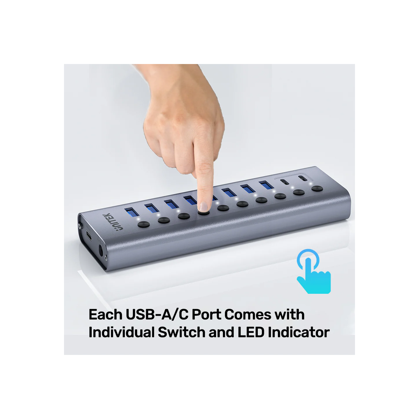 Unitek H1315B 10-in-1 USB-C Hub with Power Switches | 8x USB-A 2x USB-C — Armenius Store Cyprus