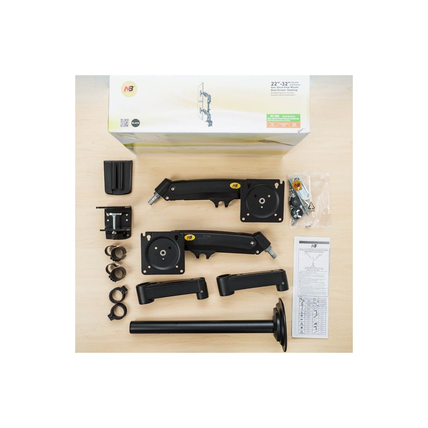 NBMounts NB-H180 Twin Arm Gas Desktop Monitor Mount (Boxed) — Buy in Cyprus with Fast Delivery