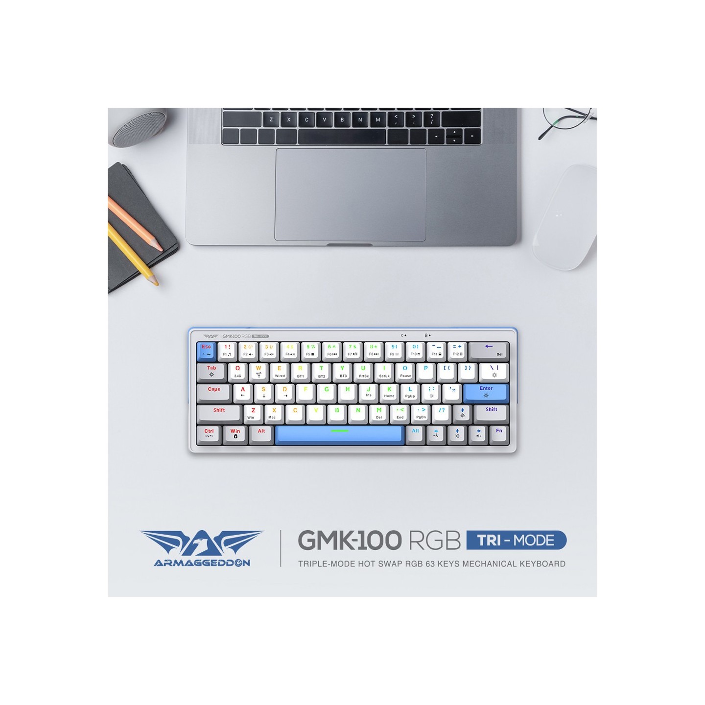 Armaggeddon GMK-100 Tri-Mode 63-Key Mechanical Gaming Keyboard - Red Linear (Boxed) — Buy in Cyprus with Fast Delivery