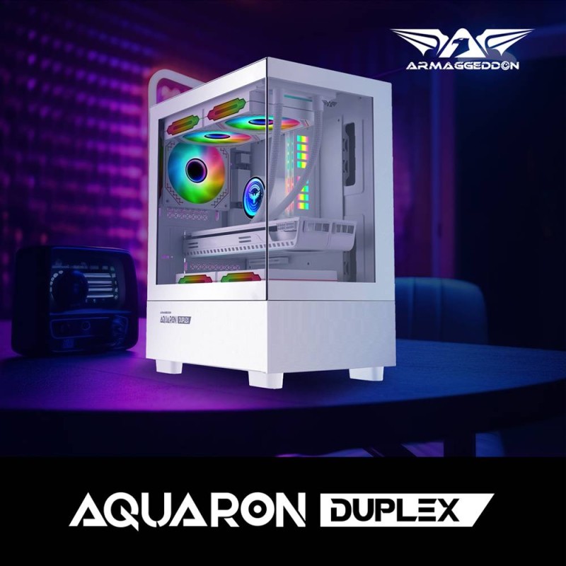 Armaggeddon Aquaron Duplex White Micro-ATX Gaming Case - 310mm VGA - 3x ARGB Fans (Boxed) — Buy in Cyprus with Fast Delivery