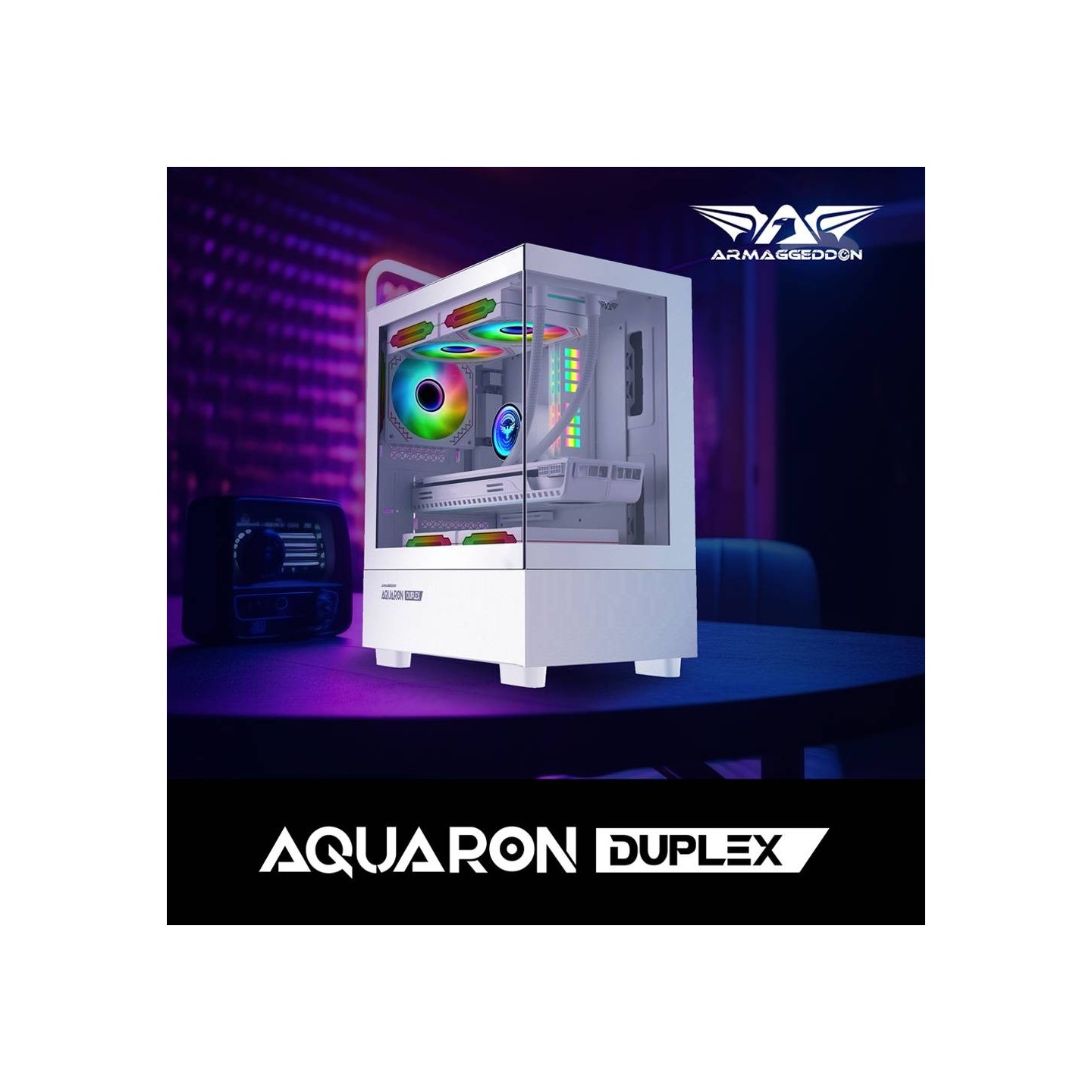Armaggeddon Aquaron Duplex White Micro-ATX Gaming Case - 310mm VGA - 3x ARGB Fans (Boxed) — Buy in Cyprus with Fast Delivery